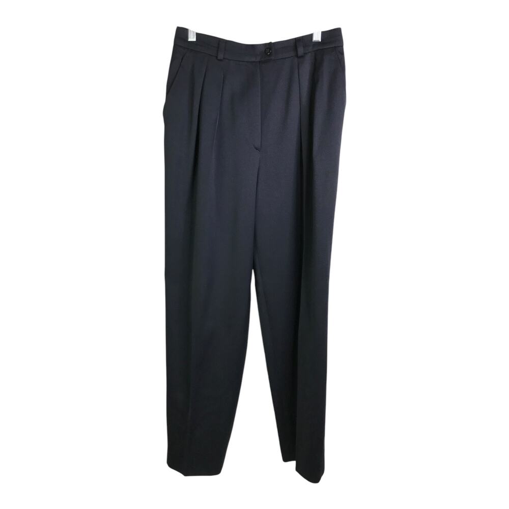 Bergdorf Goodman Pants Wns Sz 8 Blue Black Wool Pleated Front Trouser‎ Classic